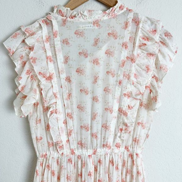 DOEN Carnation Dress Size Small White Poppy Pink Floral Maci Flutter Cotton - Picture 13 of 16